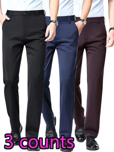 Bovista Pantalon Heren - Chino - Golfbroek - Nette Broek - Elastische Tailleband - Volwassenen - 3 Stuks - Zwart/Blauw/Donkerrood - XXS
