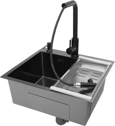 Multifunctionele Keukenspoelbak 50 x 45 cm met Kraan voor Servies, Groenten en Fruit - Zwart Design