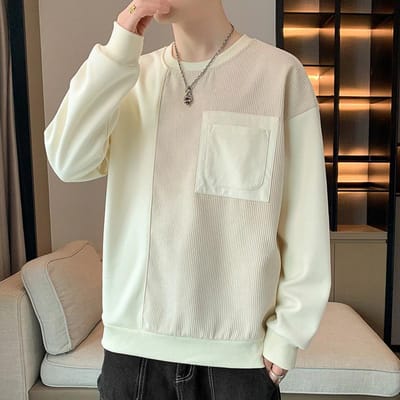 T-shirt met lange mouwen voor heren, herfst, ronde hals, losse pullover, trend op kleding, herfst en winter, casual plus fleece hoodie 3XL white