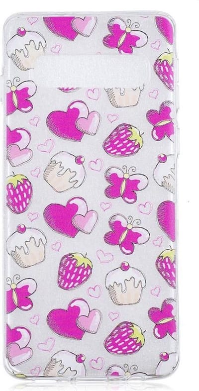 Shop4 - Geschikt voor Samsung Galaxy S10 Hoesje - Zachte Back Case Vlinders en Aardbeien Roze
