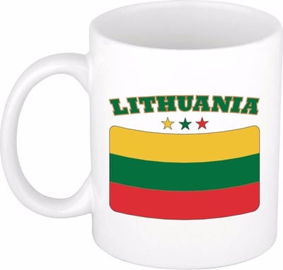 Bellatio Decorations koffie mok - Litouwen - vlag print - 300 ml - wit - keramiek - Supporters fan artikelen - Landen beker