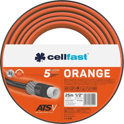 Cellfast ATSV ™ tuinslang 5-laags tuinslang Waterslang tricot stof UV-bestendig 24 bar barstdruk (1/2 "25m) - Oranje