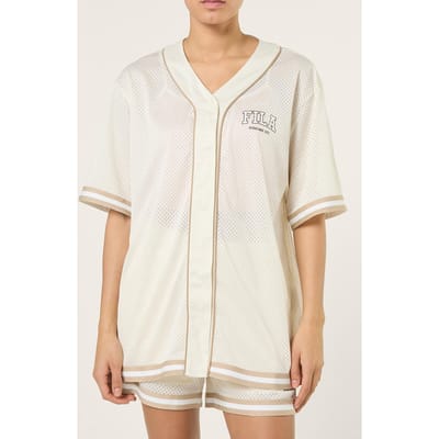 FILA Villanova Oversized Mesh Baseball Shirt Egret Maat: M | Overhemden Outlet | Dames | Wit