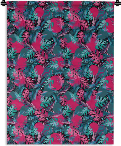Wandkleed - Wanddoek - Bladeren - Hawaii - Design - Roze - Blauw - 150x200 cm - Wandtapijt