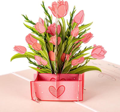 3D Verjaardagskaart - Wenskaart Pop-up - Iemand Verrassen - Met 9 Tulpen - 15 x 20 cm - Multicolor