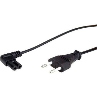 VALUE Euro stroomkabel met platte stekker haaks op C7, 2-polig, zwart, 1,8 m