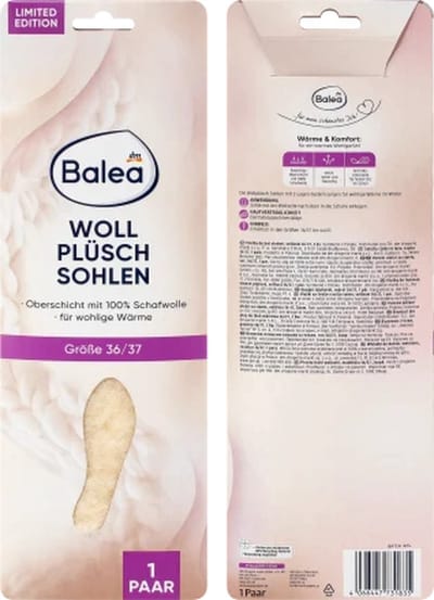 Balea Wol Pluche Inlegzolen - Maat 36/37 - 1 paar Wollen-inlegzooltjes | 100% Schapenwol - Warm en Comfortabel