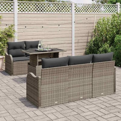vidaXL Tuinbank Set met kussen met kussen 6 pcs Grijs Poly Riet