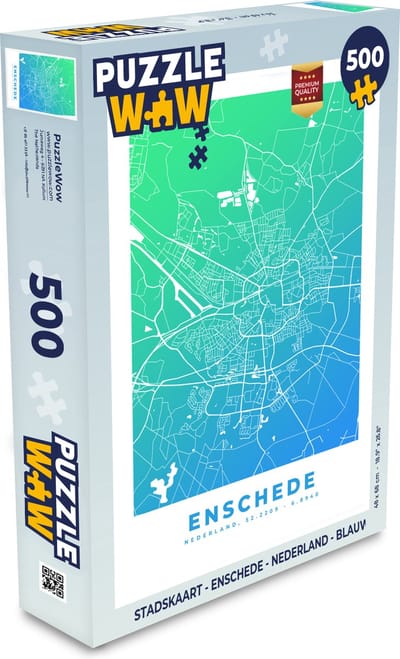 Puzzel Stadskaart - Enschede - Nederland - Blauw - Legpuzzel - Puzzel 500 stukjes - Plattegrond