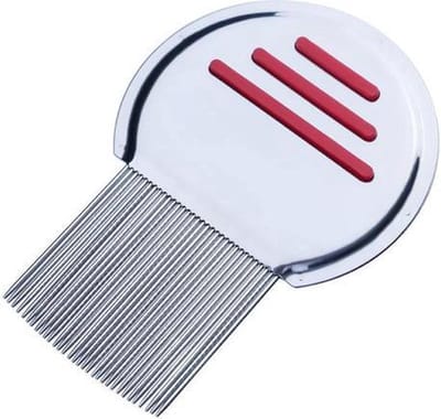 Okado Luizenkam RVS – Netenkam met Fijne Metalen Tanden – Herbruikbaar – Comfortabele Grip – Zilver/Rood