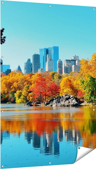 Gards Tuinposter Central Park in New York tijdens de Herfst - 100x150 cm - Tuindoek - Tuindecoratie - Wanddecoratie buiten - Tuinschilderij