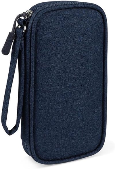 longziming -Rechthoekige kabel organizer – Draagbare opbergtas voor elektronische accessoires, zwaar stevig, compact reis etui met rits – Blauw