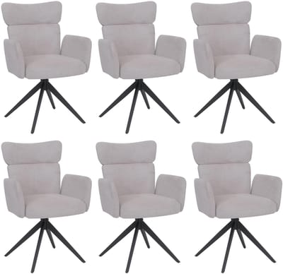 Set van 6 eetkamerstoelen MCW-N11, stoel, draaibaar, Auto-Return, bouclé-stof 350 g/m², Oeko-Tex ~ lichtgrijs, poten donkergrijs