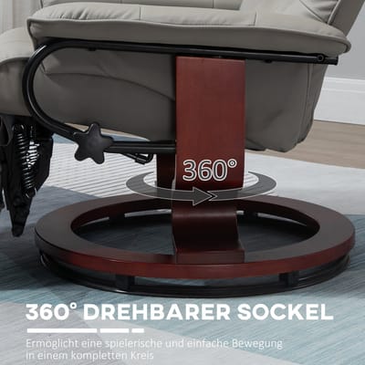 Relaxfauteuil Met Verstelbare Rugleuning En Voetensteun Draaibaar Ergonomisch Voor Woonkamer En Leeshoek Kunstleer Grijs