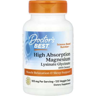 Doctor's Best, Hoge Absorptie Magnesium, 105 mg, 120 Vegetarische Capsules (52,5 mg per capsule)