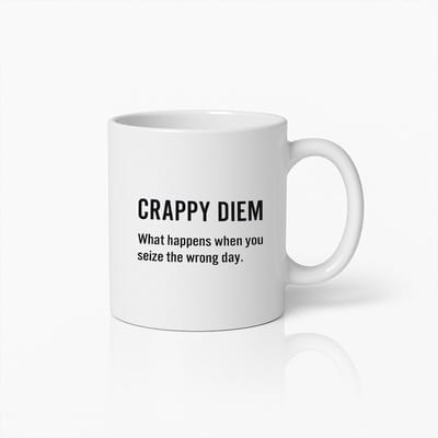 330ml "Crappy Diem" Grappige Tekst Mok – Humoristische Koffiebeker met Sarcastische Quote – Perfect Cadeau voor Koffieliefhebbers – Duurzame Keramiek