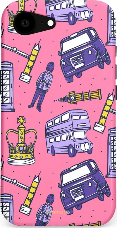 Casetastic Hoesje Geschikt voor Apple iPhone 16e Magsafe - Stijlvolle Beschermende Duo-layer Case - Brits London Roze Avontuur - Londen