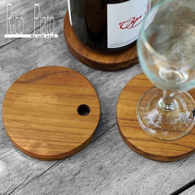 Rico & Plato houten onderzetters voor glazen -Jack- (6 stuks) 10cm x 1.5cm - gemaakt van gecertifeerd teak