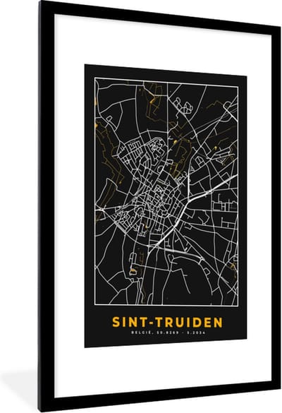 Fotolijst incl. Poster - Plattegrond - Goud - Sint-Truiden - Kaart - Stadskaart - 60x90 cm - Posterlijst