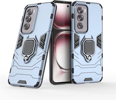 MobyDefend Hoesje - Geschikt voor Oppo Reno12 Pro - Dubbelgelaagde Pantsercase Met Standaard - Blauw