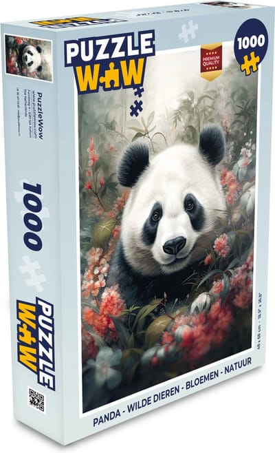 Puzzel Panda - Wilde dieren - Bloemen - Natuur - Legpuzzel - Puzzel 1000 stukjes volwassenen