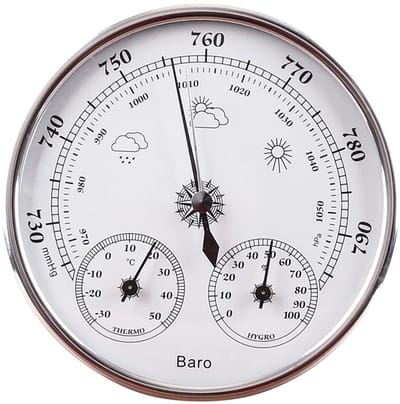 Dailygoods- Weerinstrument 3-in-1 - Thermometer/Barometer/Hygrometer - Lichtgewicht - Duidelijke Meetschalen - Voor Binnen/Buiten - 5,12 Inch - Weersensor