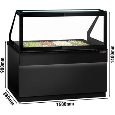 GGM Gastro Saladette TORONTO - 1500mm - schwarze Front - 2 Türen - für 4x GN 1/1 - schwarze Granit-Arbeitsplatte