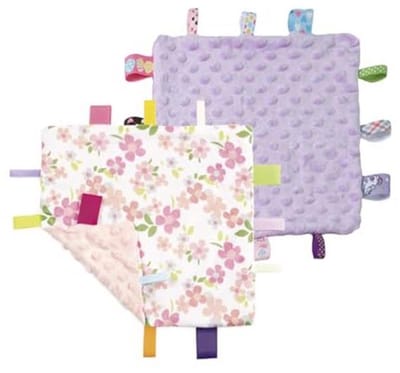 CREVENT Tag veiligheidsdekens voor baby's, zachte kleine Loveys voor meisjes, baby trooster sensorische deken, geweldig cadeau voor verjaardag Baby Shower 24X24cm (Wilde bloemen + Paars)