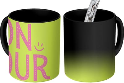 Magische Mok - Foto op Warmte Mokken - Koffiemok - Groen - Smiley - Bonjour - Roze - Magic Mok - Beker - 350 ML - Theemok