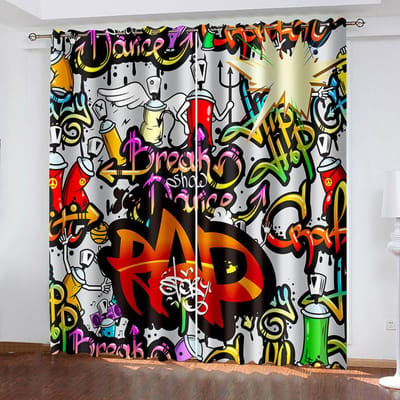 3D Digitaal Printen Abstracte Kunst Gordijn Graffiti 3D Print Woonkamer Slaapkamer Decor Raambekleding Gordijn 208W208H(CM)82x82in&Grommet Top