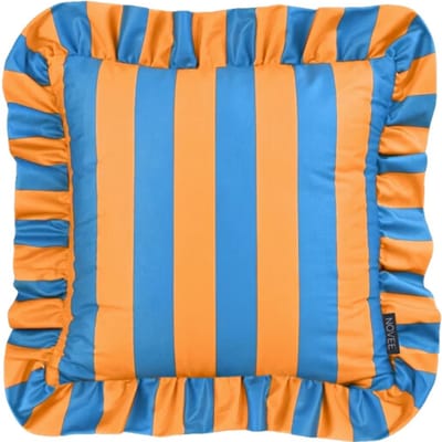 NOVÉE Sierkussen ruffles stripe blauw/oranje | 45x45 cm | katoen/polyester