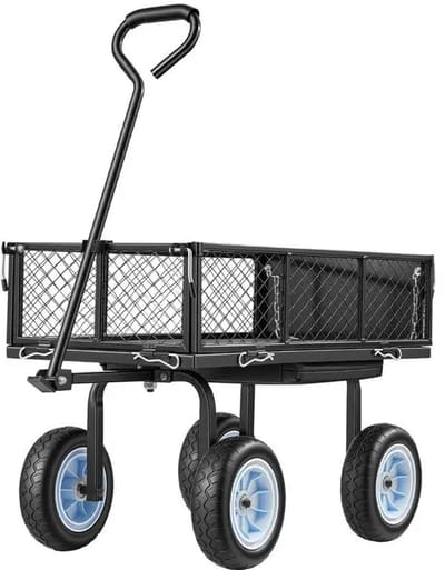 Emvae Bolderkar Tuin - Transportkar - Transportwagen - Tuinkar met Zitplaats - Tuinwagen met Tuinwerkstoel - 227 kg Draagvermogen - Staal - Zwart