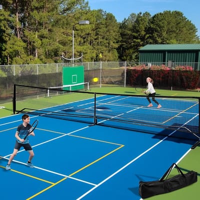Tennisnet - Trainingsnet Oprit - Sporten Oefenen - Draagbaar Snel Op te Zetten - 6.7 meter breed - Zwart