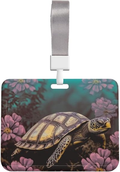 ID-kaart houder - Naamplaatje badge - Veilig opbergen - Water- en stofafstotend - 10 x 8 cm - Schildpad bloemen