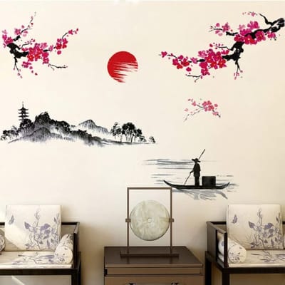 Dailygoody - Muursticker XXL - Chinese Stijl - Herbruikbaar - Muurdecoratie - Muurschildering - Geschikt voor Woonkamer en Slaapkamer