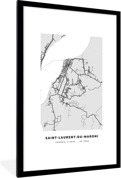 Fotolijst incl. Poster - Kaart - Stadskaart - Saint-Laurent-du-Maroni - Plattegrond - Frankrijk - 80x120 cm - Posterlijst