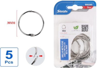 Decopatent - 5 Stuks Metalen Sleutelringen met opening - Klikringen - Boekringen - Bindringen - Stelam Scharnierring - Cipiersring Sleutelringen - Flashcard Ringen - Splitringen - Metaal Vernikkeld - Ø38mm - 3.8x3.8 Cm