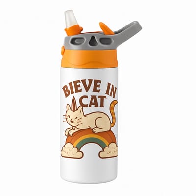 Zachte Aquarel Pastel Drinkfles – Stijlvolle Drinkfles voor Kunst- en Design Liefhebbers - Waterfles voor kinderen (wit/oranje)