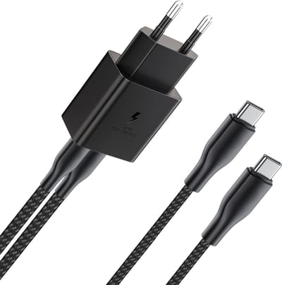 Usb C oplader geschikt voor Samsung super fast charging - 2 poorten - oplader - snellader - met usb C kabels - usb C adapter - 45w - 1 Meter
