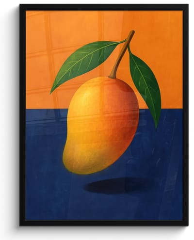 Poster in lijst - Fotolijst 60x80 cm - Posters - Mango - Vlakken - Bladeren - Oranje - Posterlijst zwart - Decoratie - Wanddecoratie woonkamer - Muurdecoratie slaapkamer