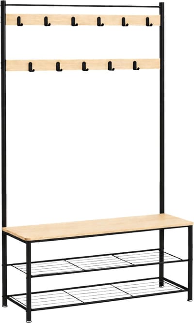 ACAZA Kapstok - Kapstok Staand - Staande Kapstok - Kapstok met Schoenenrek - 85 x 32 x 175 cm - Garderoberek - 11 Haken - Lichte Eik - Schoenenrek