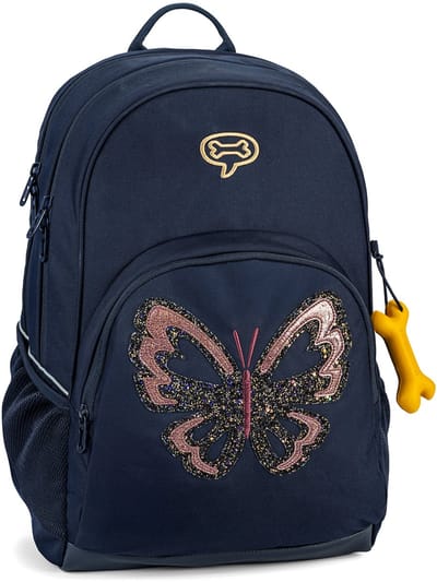 Stones and Bones Aspen 3.0 - Rugzak - 2 Compartimenten - Voorvak - Laptopvak - Glitter Butterfly - Donkerblauw