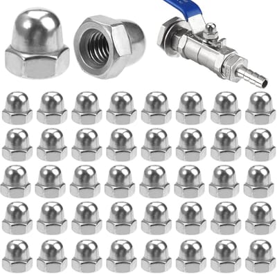 Dailygoods- Dopmoeren 60 Stuks - Roestvrij Staal 304 - Anti-Roest - Zeskant Hoedmoeren - Hoge Vorm - Gepolijst en Slijtvast - Moeren