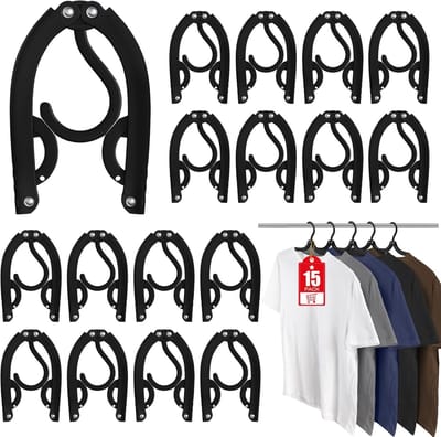 Kleerhangers kunststof-kleerhangers-Draagbare, opvouwbare reiskledinghanger met 15 - Accessoires van kunststof - Kledinghanger - Opvouwbare kledinghanger voor reizen en kamperen - Europese vluchtkoffer - Zwart - 43x16cm