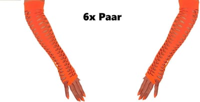 6x Paar Grote gaten handschoenen vingerloos oranje - carnaval thema feest landen festival party fun optocht Orange