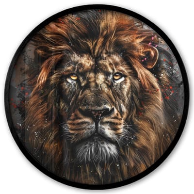 Poster in lijst Rond - Fotolijst 40x40 cm - Posters - Leeuw - Dieren - Portret - Zwart - Luxe - Ronde posterlijst zwart - Decoratie - Wanddecoratie woonkamer - Muurdecoratie slaapkamer
