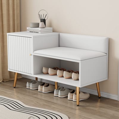 STILVORA Schoenenkast Wit - Schoenenbank Met Opbergruimte - Comfortabel En Stijlvol Voor Hal Of Woonkamer - 100x38x58 cm - Spaanplaat - Wit