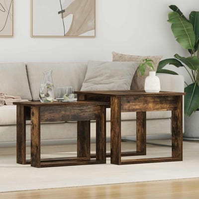 vidaXL - Koffietafel - Set - 2 - st - Rook - Eiken - 50 - x - 52 - x - 42 - cm - Bewerkt - hout