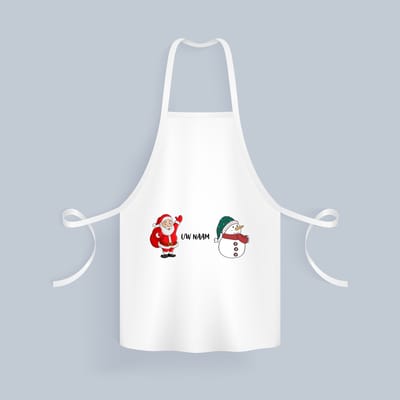 Akyol - kerst sneeuwpop en kerstman met eigen naam Keukenschort - Kerstmis - kerst beker - winter - kerst - christmas - kerst cadeau - 82 bij 71 cm