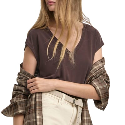 Only bruine dames t-shirt   V-hals   Regular fit   Duurzaam   Korte mouw Bruin XS